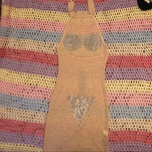 Rhinestone nude skin tight mini dress